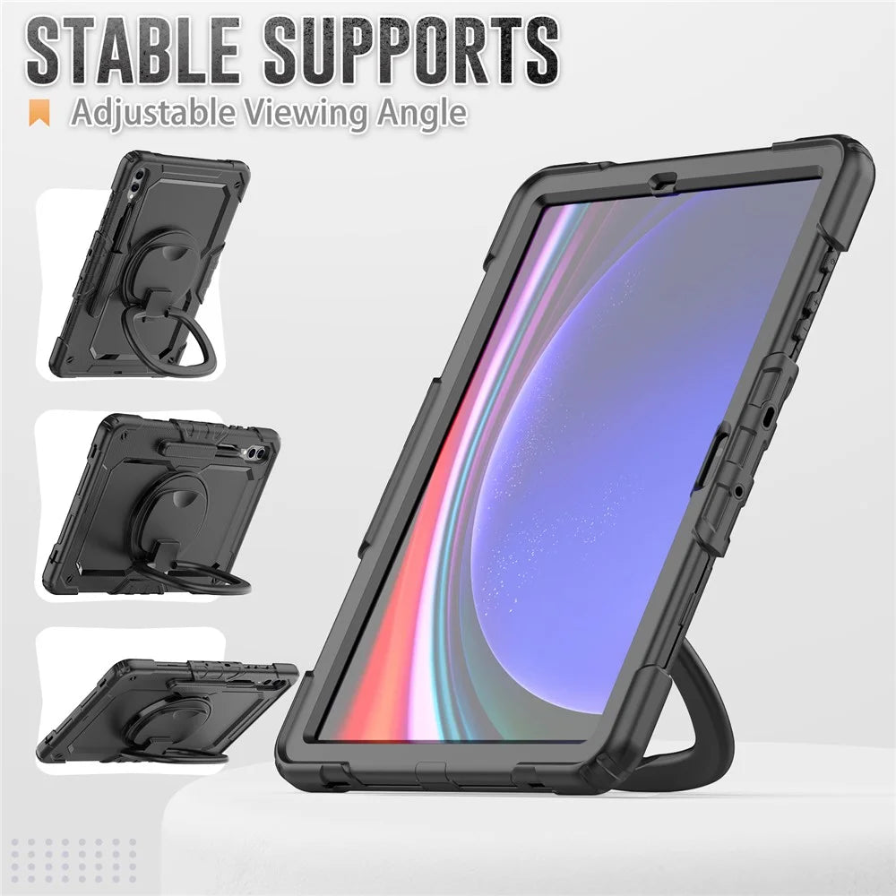 For Samsung Galaxy Tab S10 Ultra / S9 Ultra SM-X910 / X916B / X918U PC+Silicone Drop-Proof Tablet Case Rotary Kickstand with Shoulder Strap - Black - 5