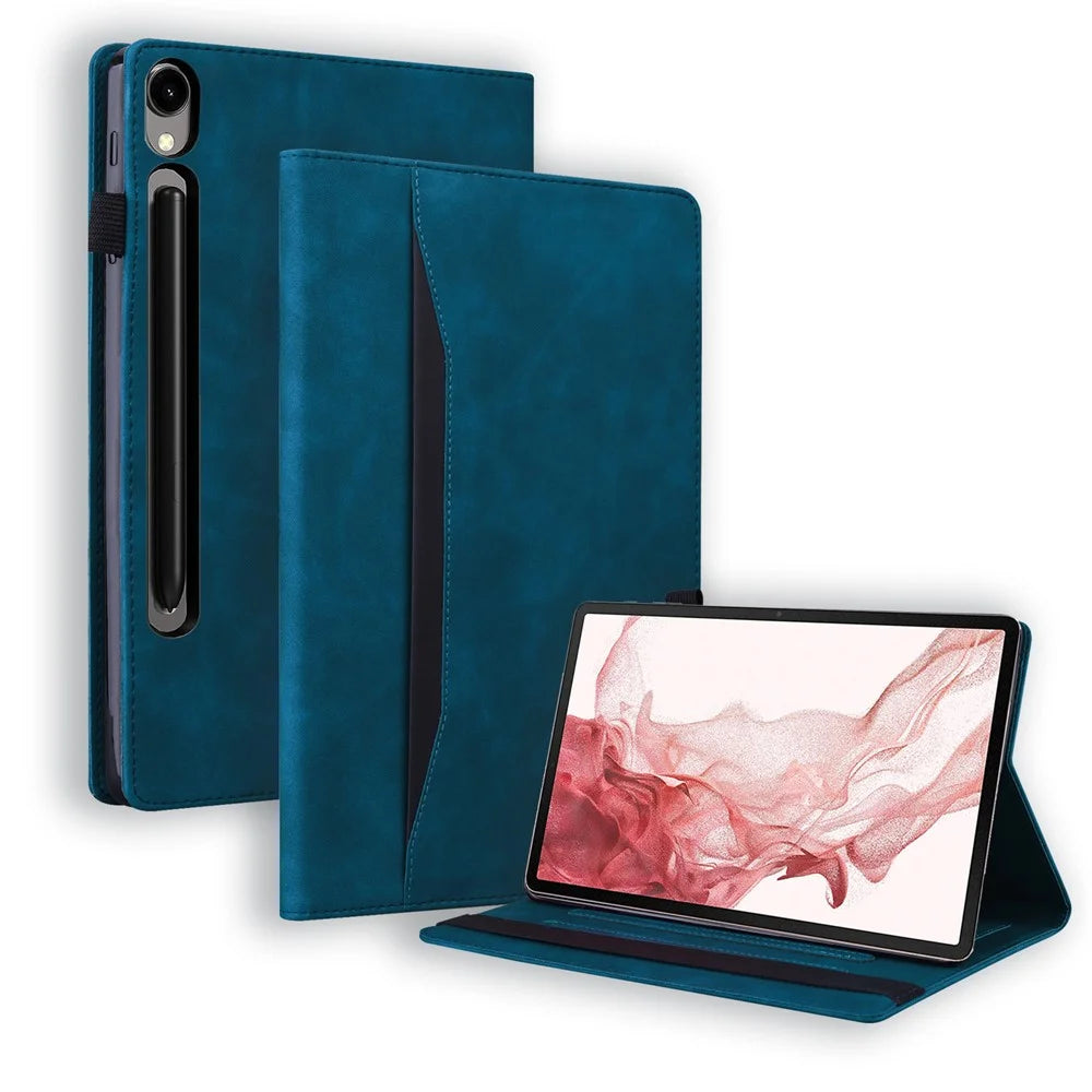For Samsung Galaxy Tab S9 PU Leather Wallet Cover Shockproof Tablet Case with Stand - Blue - 1