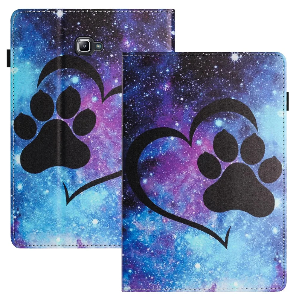 For Samsung Galaxy Tab A 10.1 (2016) T580 / T585 PU Leather Tablet Case Stand Shockproof Pattern Printing Cover - Love Footprint - 1