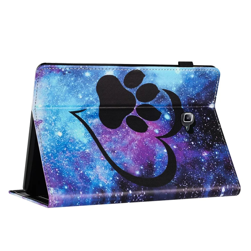 For Samsung Galaxy Tab A 10.1 (2016) T580 / T585 PU Leather Tablet Case Stand Shockproof Pattern Printing Cover - Love Footprint - 4