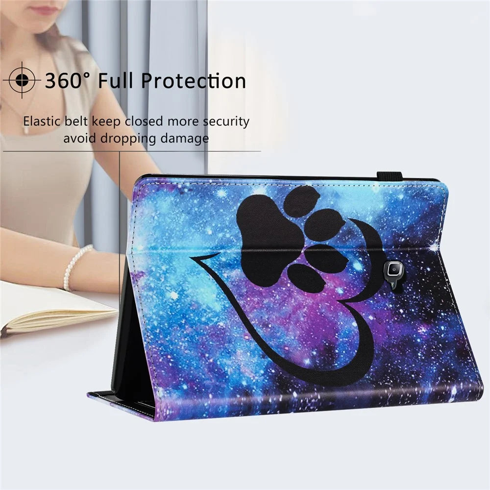 For Samsung Galaxy Tab A 10.1 (2016) T580 / T585 PU Leather Tablet Case Stand Shockproof Pattern Printing Cover - Love Footprint - 7
