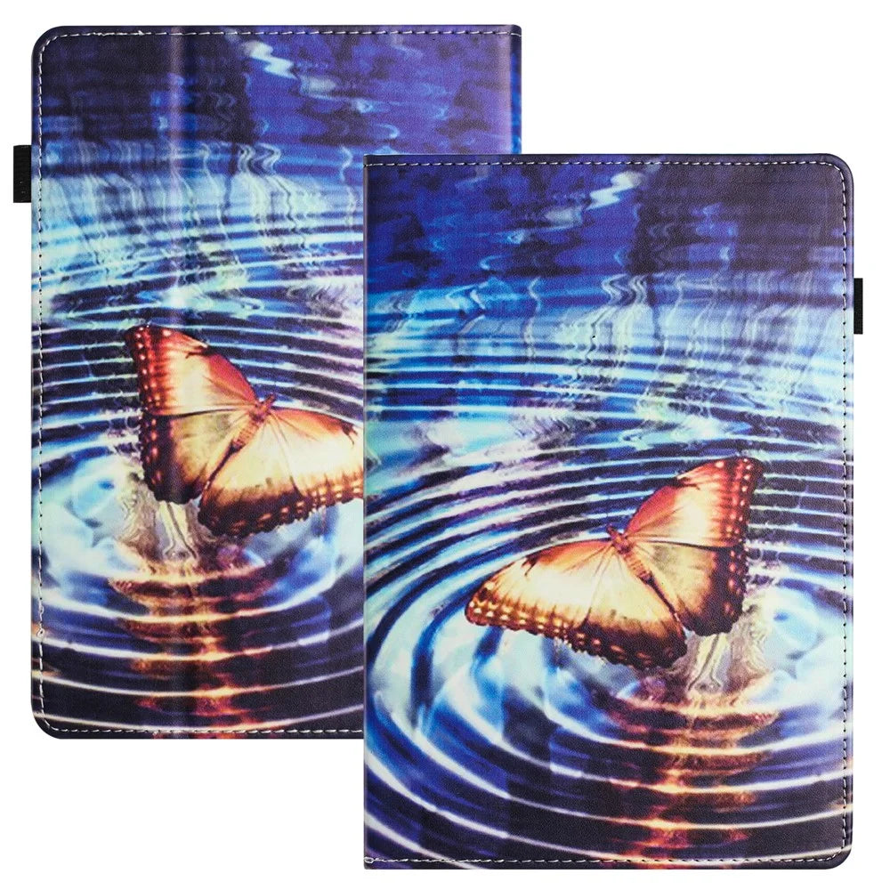 For Amazon Kindle Paperwhite 5 (2021) PU Leather Tablet Protective Case Pattern Printing Anti-drop Tablet Stand Shell - Wave Butterfly - 1