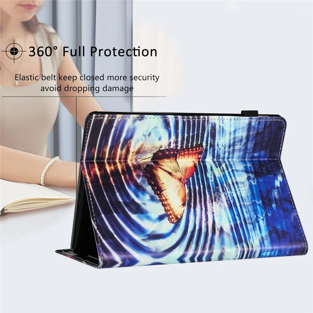 For Amazon Kindle Paperwhite 5 (2021) PU Leather Tablet Protective Case Pattern Printing Anti-drop Tablet Stand Shell - Wave Butterfly - 7