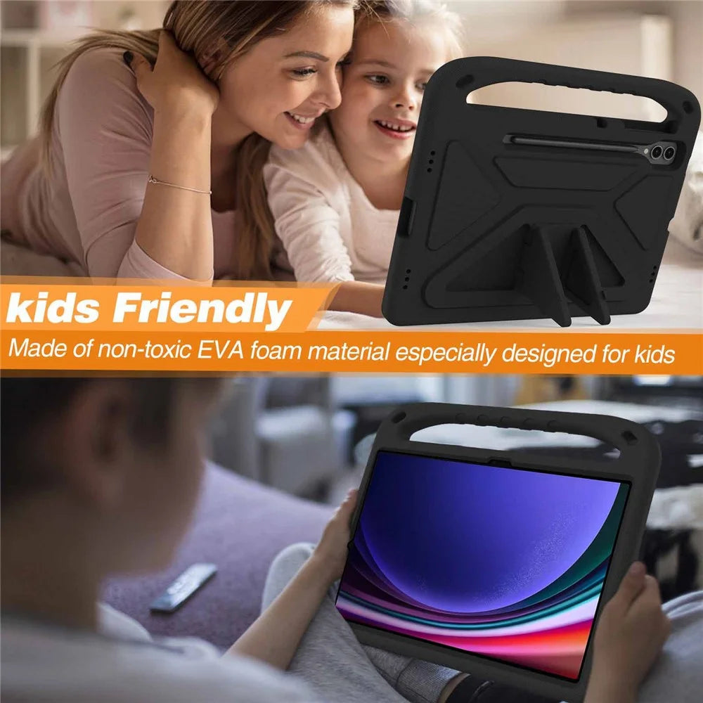 EVA Tablet Case for Samsung Galaxy Tab S7+ / S8+ / S9+ , Kids Friendly Hand Grip Kickstand Cover - Black - 4