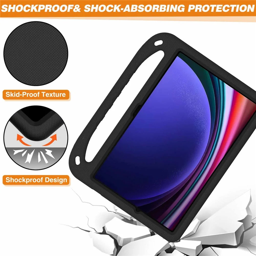 EVA Tablet Case for Samsung Galaxy Tab S7+ / S8+ / S9+ , Kids Friendly Hand Grip Kickstand Cover - Black - 5