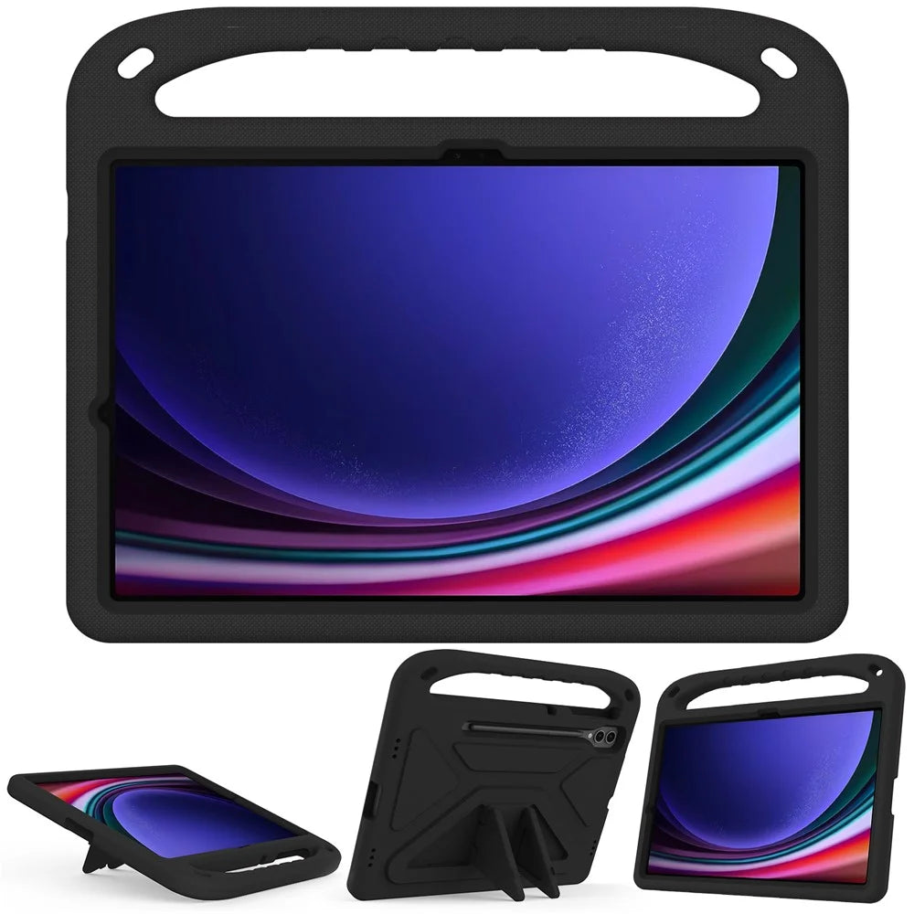 EVA Tablet Case for Samsung Galaxy Tab S7+ / S8+ / S9+ , Kids Friendly Hand Grip Kickstand Cover - Black - 7
