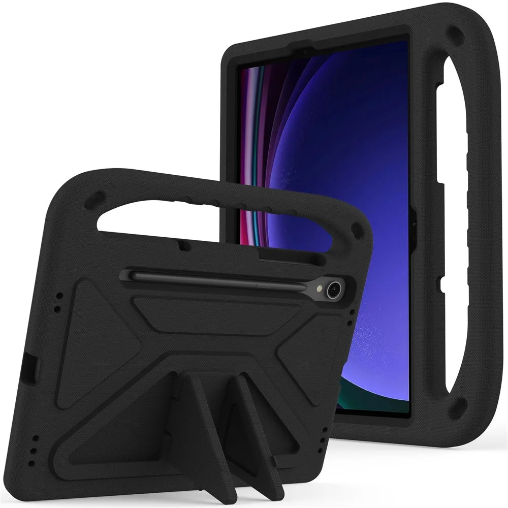 Handle EVA Case for Samsung Galaxy Tab S7 / S8 / S9 , Shockproof Kickstand Tablet Cover - Black - 1