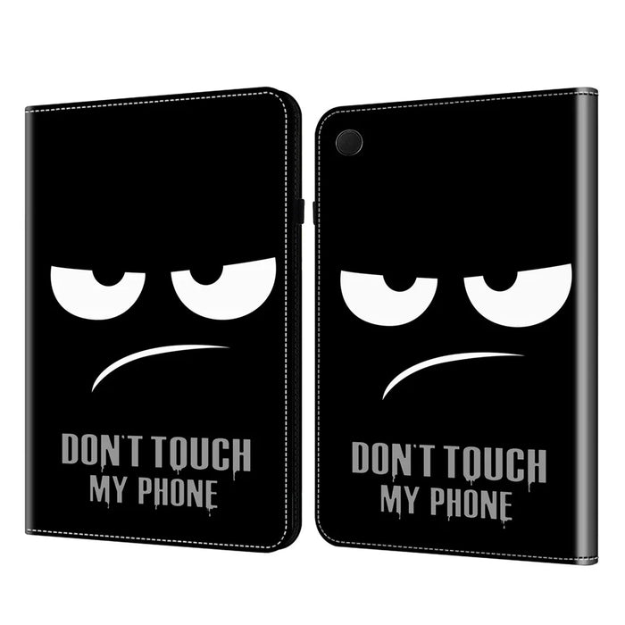 For Samsung Galaxy Tab A11+ / A9+ Elastic Band Closure Shockproof Case Pattern Printing PU Leather Flip Tablet Cover with Stand - Don't Touch My Phone - 1