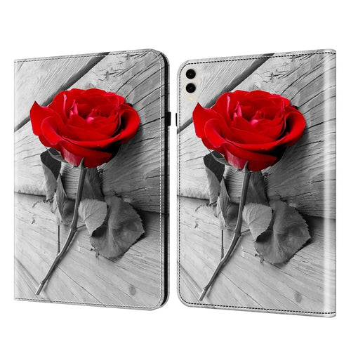 Pattern Printing PU Leather Tablet Case For Samsung Galaxy Tab S10 Ultra / S9 Ultra Shockproof Tablet Stand Cover - Rose - 1