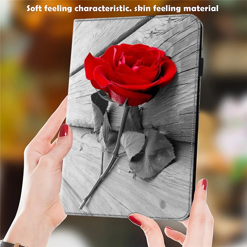 Pattern Printing PU Leather Tablet Case For Samsung Galaxy Tab S10 Ultra / S9 Ultra Shockproof Tablet Stand Cover - Rose - 4
