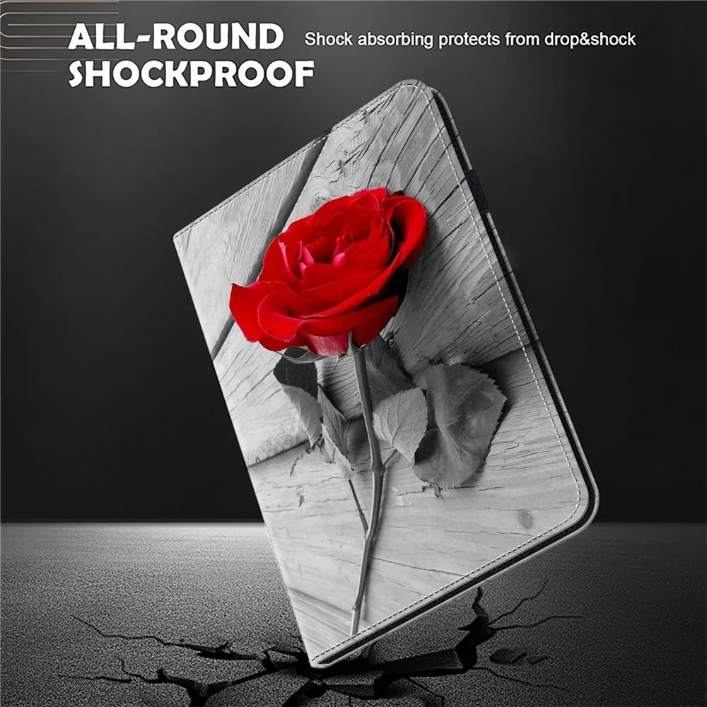 Pattern Printing PU Leather Tablet Case For Samsung Galaxy Tab S10 Ultra / S9 Ultra Shockproof Tablet Stand Cover - Rose - 5