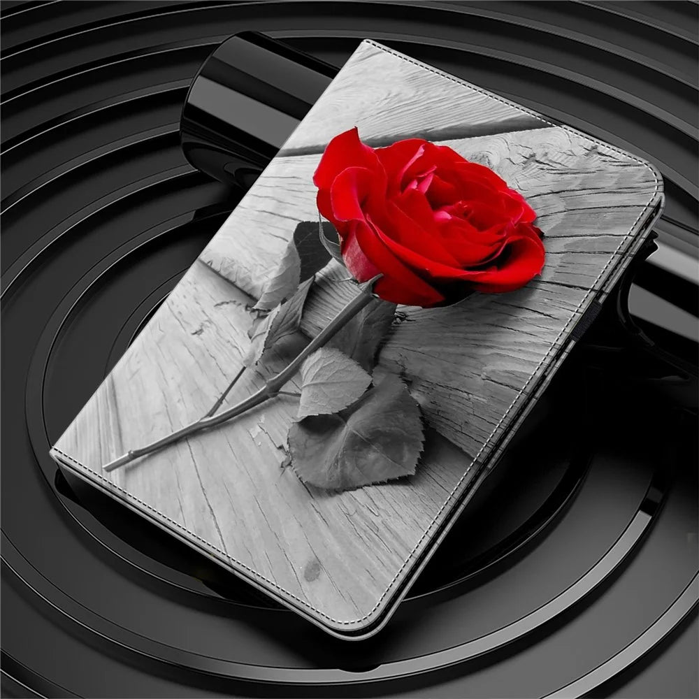 Pattern Printing PU Leather Tablet Case For Samsung Galaxy Tab S10 Ultra / S9 Ultra Shockproof Tablet Stand Cover - Rose - 6