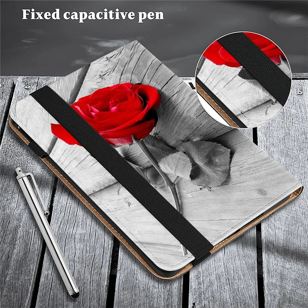 Pattern Printing PU Leather Tablet Case For Samsung Galaxy Tab S10 Ultra / S9 Ultra Shockproof Tablet Stand Cover - Rose - 7