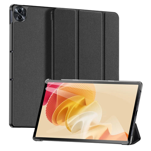 DUX DUCIS Domo Series for Realme Pad 2 PU Leather Tri-fold Stand Cover Auto Wake / Sleep Smart Tablet Case - Black - 1