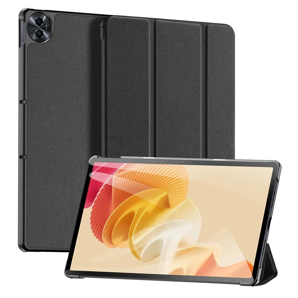 DUX DUCIS Domo Series for Realme Pad 2 PU Leather Tri-fold Stand Cover Auto Wake / Sleep Smart Tablet Case - Black - 1