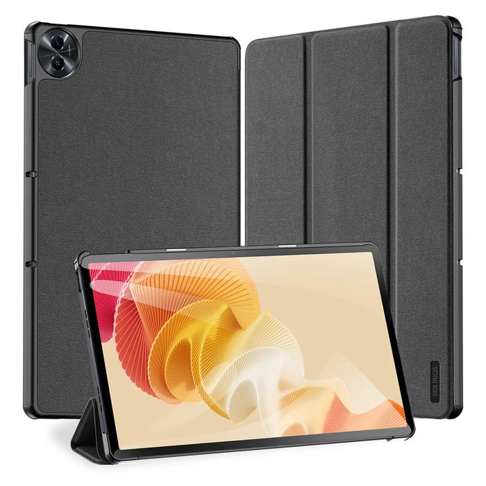 DUX DUCIS Domo Series for Realme Pad 2 PU Leather Tri-fold Stand Cover Auto Wake / Sleep Smart Tablet Case - Black - 2