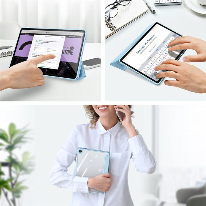 DUX DUCIS TOBY Series For Samsung Galaxy Tab A9+ Tri-fold Stand Cover PU Leather Auto Wake / Sleep Tablet Case - Baby Blue - 3