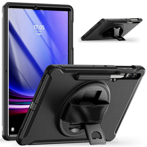For Samsung Galaxy Tab S9 FE+ / S7+ T970 / Tab S7 FE T730 / Tab S8+ X800 / Tab S9+ X810 Case Pen Holder PC+TPU Tablet Kickstand Cover - Black - 1
