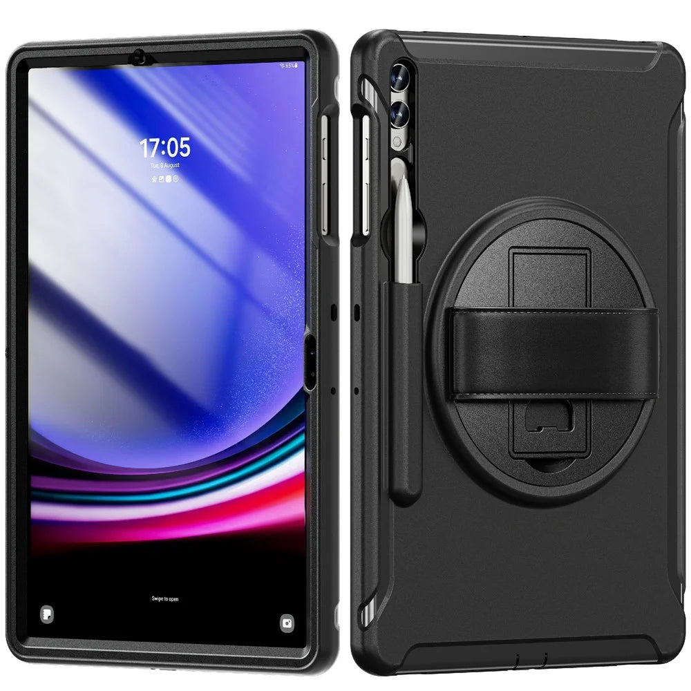 For Samsung Galaxy Tab S9 FE+ / S7+ T970 / Tab S7 FE T730 / Tab S8+ X800 / Tab S9+ X810 Case Pen Holder PC+TPU Tablet Kickstand Cover - Black - 2