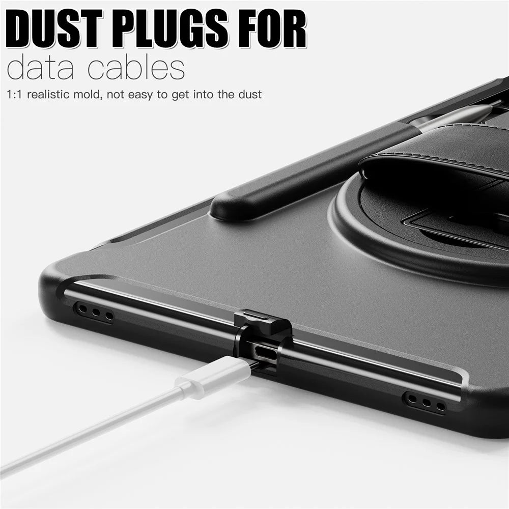 For Samsung Galaxy Tab S9 FE+ / S7+ T970 / Tab S7 FE T730 / Tab S8+ X800 / Tab S9+ X810 Case Pen Holder PC+TPU Tablet Kickstand Cover - Black - 3