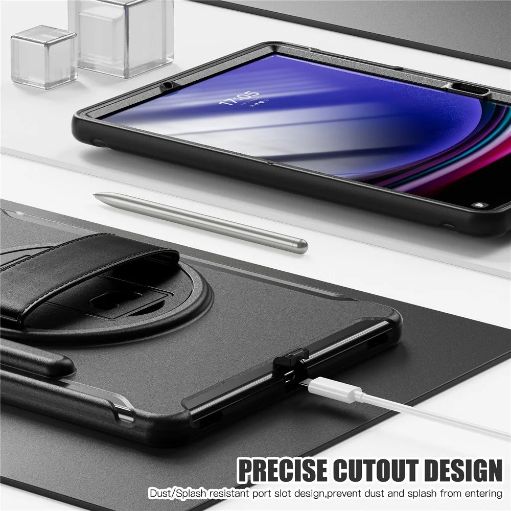 For Samsung Galaxy Tab S9 FE+ / S7+ T970 / Tab S7 FE T730 / Tab S8+ X800 / Tab S9+ X810 Case Pen Holder PC+TPU Tablet Kickstand Cover - Black - 4