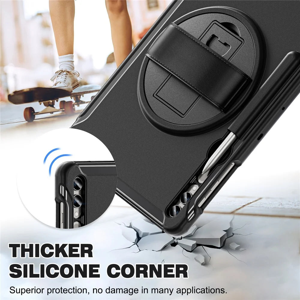 For Samsung Galaxy Tab S9 FE+ / S7+ T970 / Tab S7 FE T730 / Tab S8+ X800 / Tab S9+ X810 Case Pen Holder PC+TPU Tablet Kickstand Cover - Black - 5