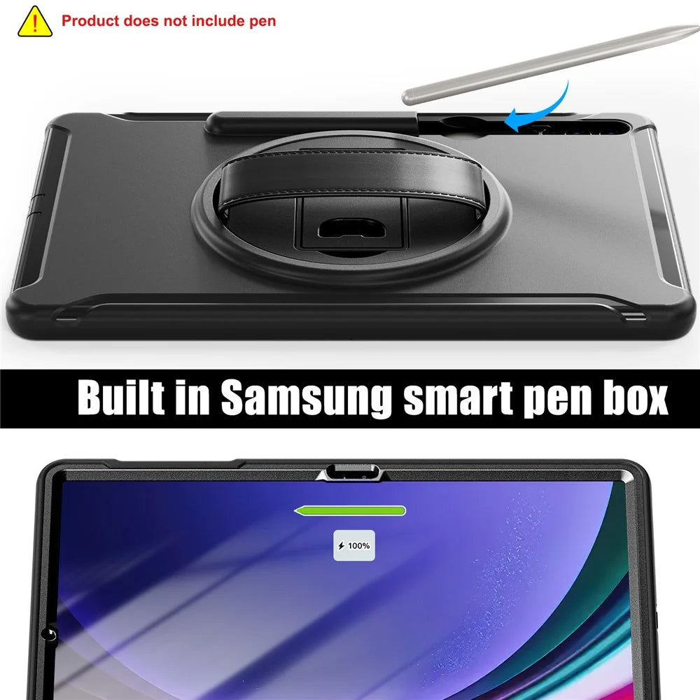 For Samsung Galaxy Tab S9 FE+ / S7+ T970 / Tab S7 FE T730 / Tab S8+ X800 / Tab S9+ X810 Case Pen Holder PC+TPU Tablet Kickstand Cover - Black - 6
