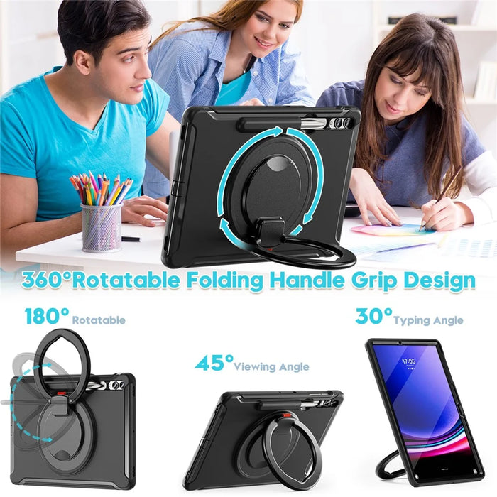 For Samsung Galaxy Tab S10+ X826 / S9 FE+ / S7+ T970 / Tab S7 FE T730 / Tab S8+ X800 / Tab S9+ X810 Case PC+TPU Rotating Kickstand Tablet Cover with Pen Holder - Black - 3