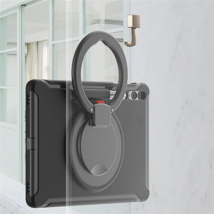 For Samsung Galaxy Tab S10+ X826 / S9 FE+ / S7+ T970 / Tab S7 FE T730 / Tab S8+ X800 / Tab S9+ X810 Case PC+TPU Rotating Kickstand Tablet Cover with Pen Holder - Black - 4
