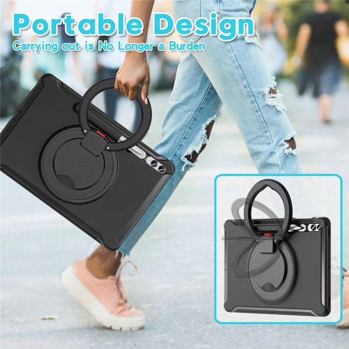 For Samsung Galaxy Tab S10+ X826 / S9 FE+ / S7+ T970 / Tab S7 FE T730 / Tab S8+ X800 / Tab S9+ X810 Case PC+TPU Rotating Kickstand Tablet Cover with Pen Holder - Black - 5