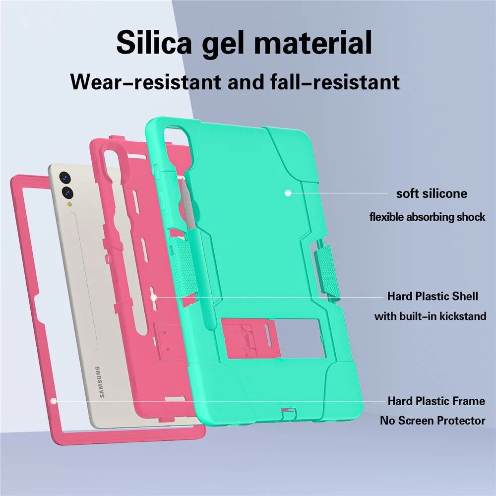Robot Style Tablet Case for Samsung Galaxy Tab S9+ , Kickstand Dual Color Silicone + PC Tablet Cover - Mint Green / Rose Red - 4