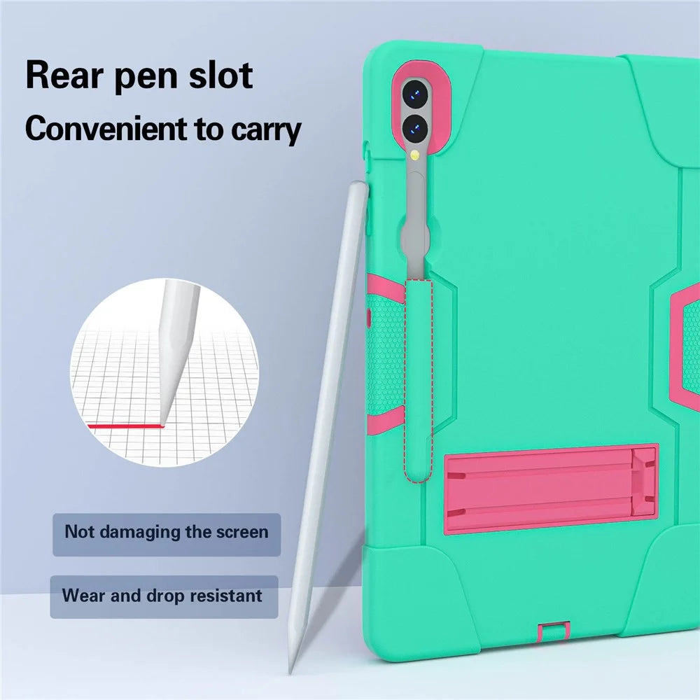 Robot Style Tablet Case for Samsung Galaxy Tab S9+ , Kickstand Dual Color Silicone + PC Tablet Cover - Mint Green / Rose Red - 5
