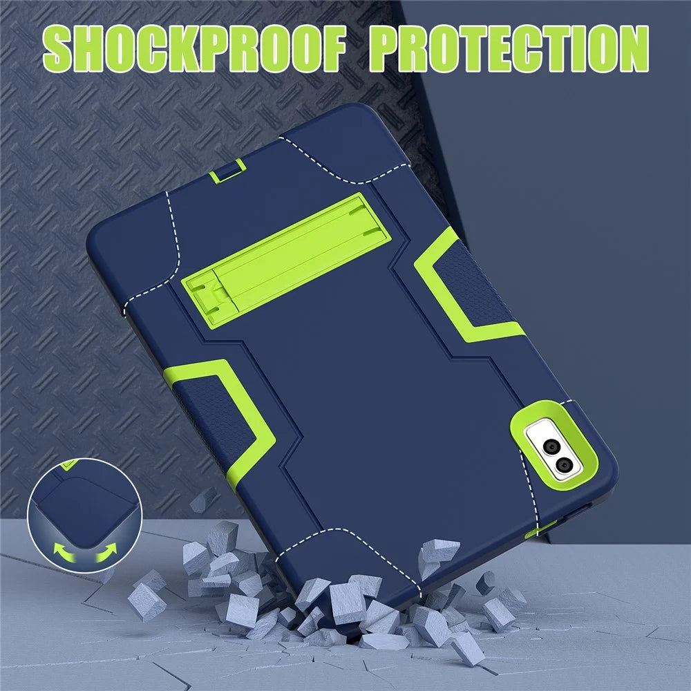 Kickstand Tablet Case for Lenovo Tab M10 5G , Robot Style Dual Color Silicone + PC Anti-drop Cover - Navy Blue / Yellow Green - 5