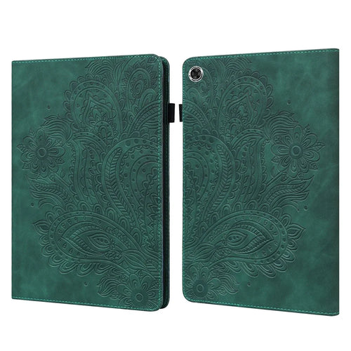 For Samsung Galaxy Tab A11 / A9 Case Flower Imprint Tablet Stand Cover - Green - 1