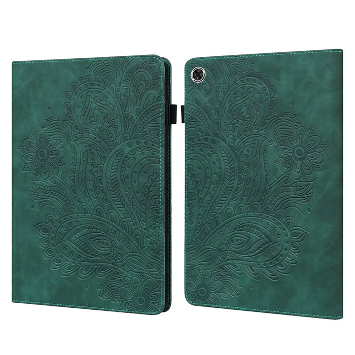 For Samsung Galaxy Tab A11 / A9 Case Flower Imprint Tablet Stand Cover - Green - 1