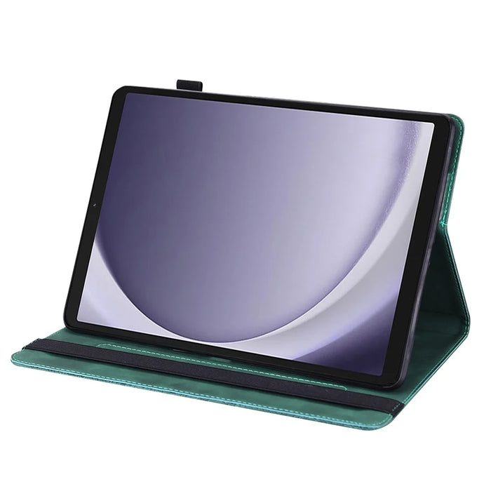 For Samsung Galaxy Tab A11 / A9 Case Flower Imprint Tablet Stand Cover - Green - 2