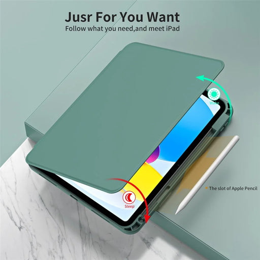 For iPad (2025) / 10.9 (2022) Smart Cover PU Leather+Acrylic Rotary Kickstand Protective Tablet Case - Midnight Green - 2