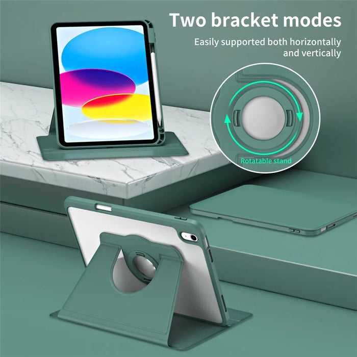For iPad (2025) / 10.9 (2022) Smart Cover PU Leather+Acrylic Rotary Kickstand Protective Tablet Case - Midnight Green - 3