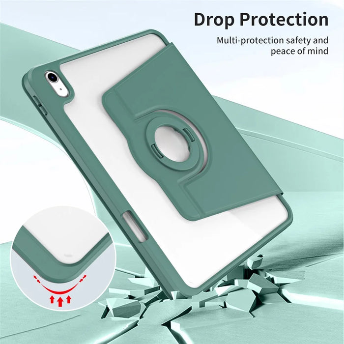 For iPad (2025) / 10.9 (2022) Smart Cover PU Leather+Acrylic Rotary Kickstand Protective Tablet Case - Midnight Green - 4