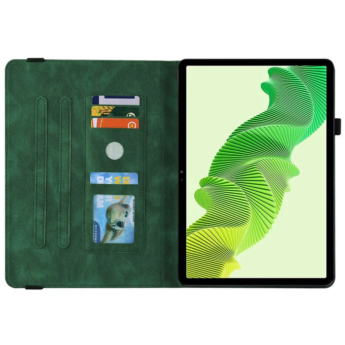 Tablet Case for Realme Pad 2 PU Leather Cover Butterfly Flower Imprinted Card Holder Shell - Green - 2