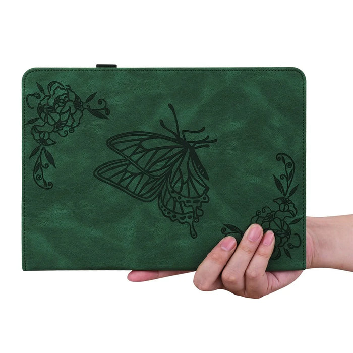 Tablet Case for Realme Pad 2 PU Leather Cover Butterfly Flower Imprinted Card Holder Shell - Green - 5