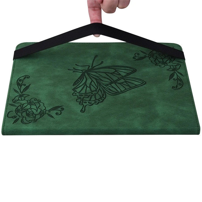 Tablet Case for Realme Pad 2 PU Leather Cover Butterfly Flower Imprinted Card Holder Shell - Green - 6