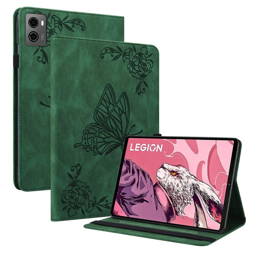 For Lenovo Legion Y700 (2023) / Tab Gen 2 Case PU Leather Imprinted Card Holder Stand Tablet Cover - Green - 1