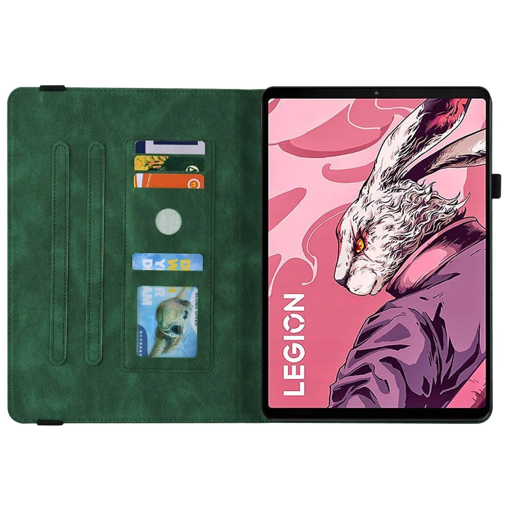 For Lenovo Legion Y700 (2023) / Tab Gen 2 Case PU Leather Imprinted Card Holder Stand Tablet Cover - Green - 2