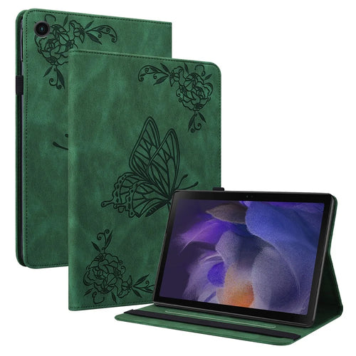 For Samsung Galaxy Tab A9 Leather Case Butterfly Flower Imprinted Tablet Cover - Green - 1