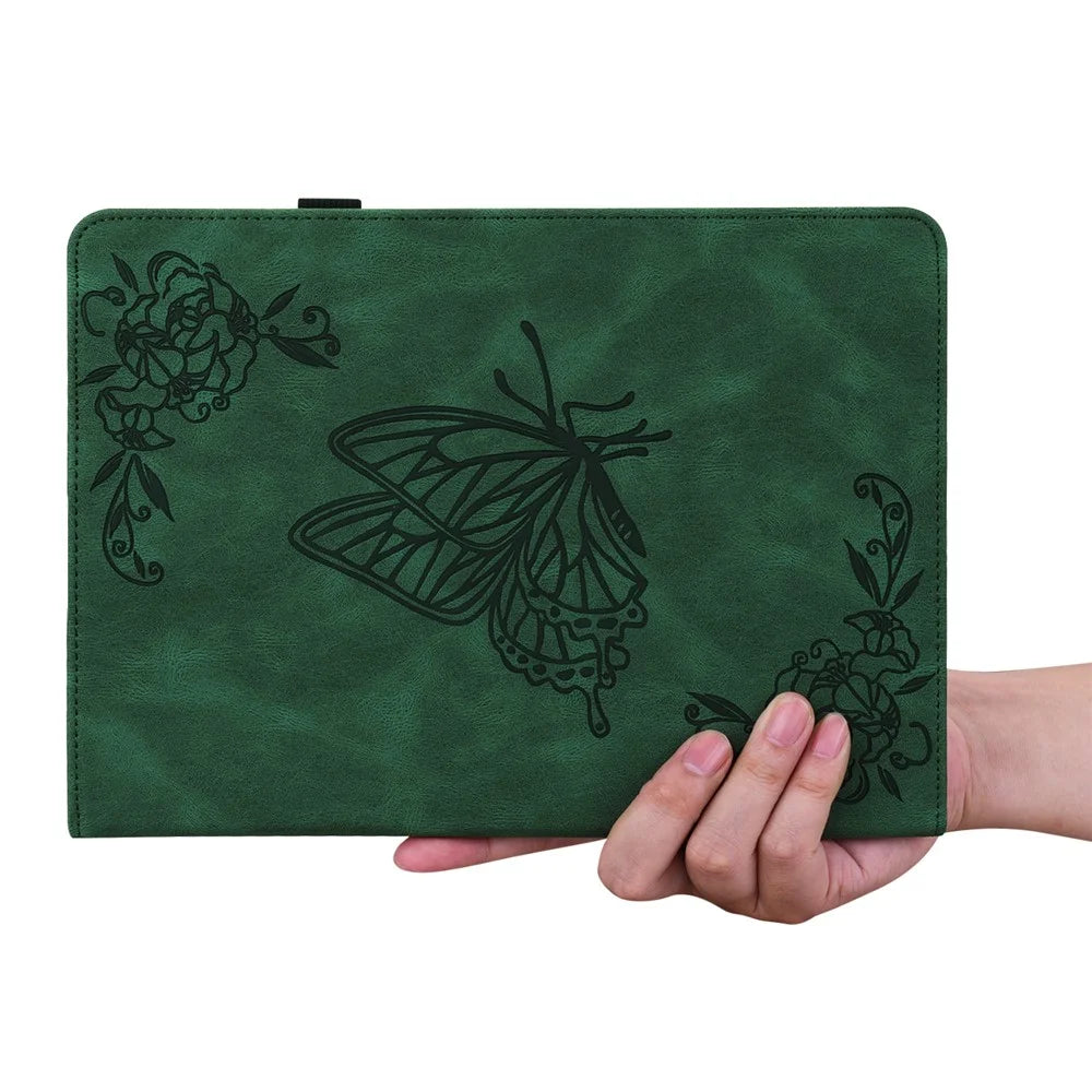 For Samsung Galaxy Tab A9 Leather Case Butterfly Flower Imprinted Tablet Cover - Green - 5