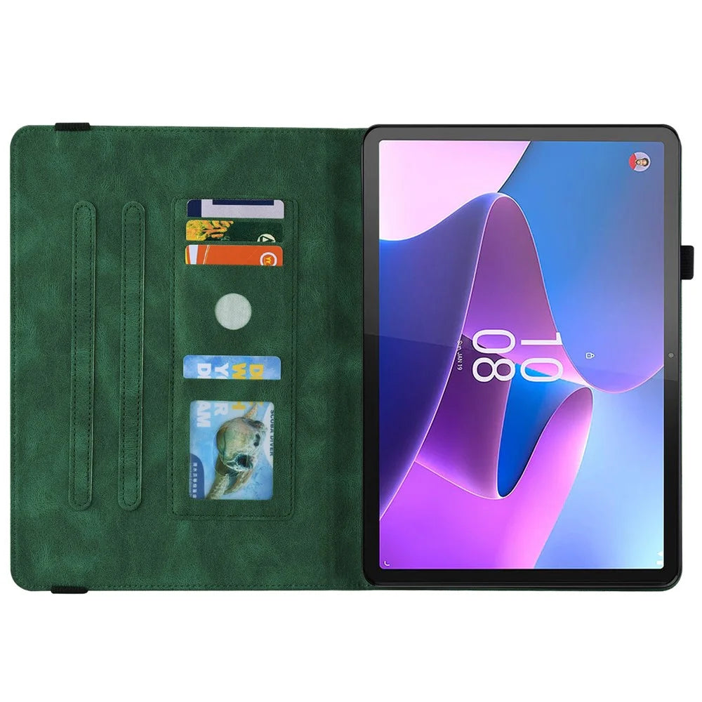 For Lenovo Tab P12 Case Butterfly Flower Imprinted PU Leather Stand Tablet Cover - Green - 2