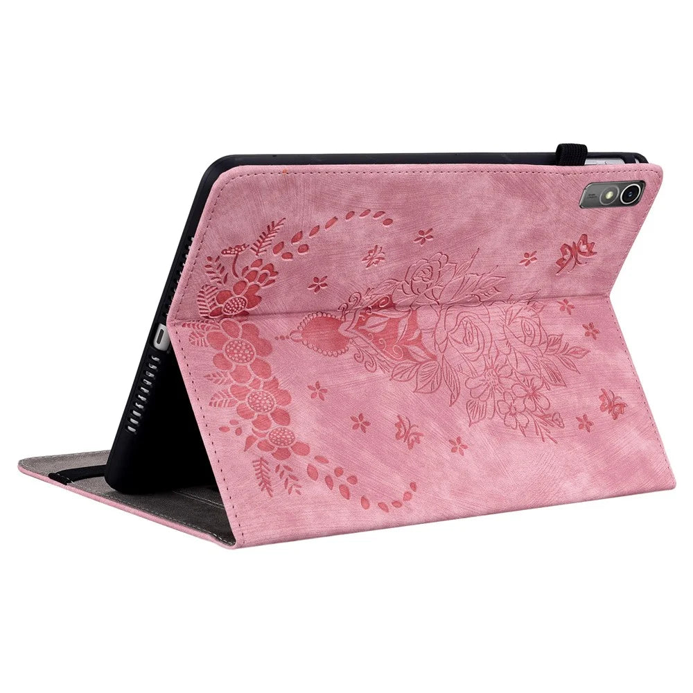 For Lenovo Tab M10 5G Leather Cover Butterfly Rose Imprinted Tablet Stand Case - Pink - 4