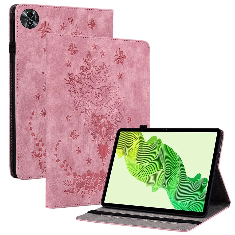 For Realme Pad 2 Protection Case PU Leather Stand Card Holder Tablet Cover - Pink - 1