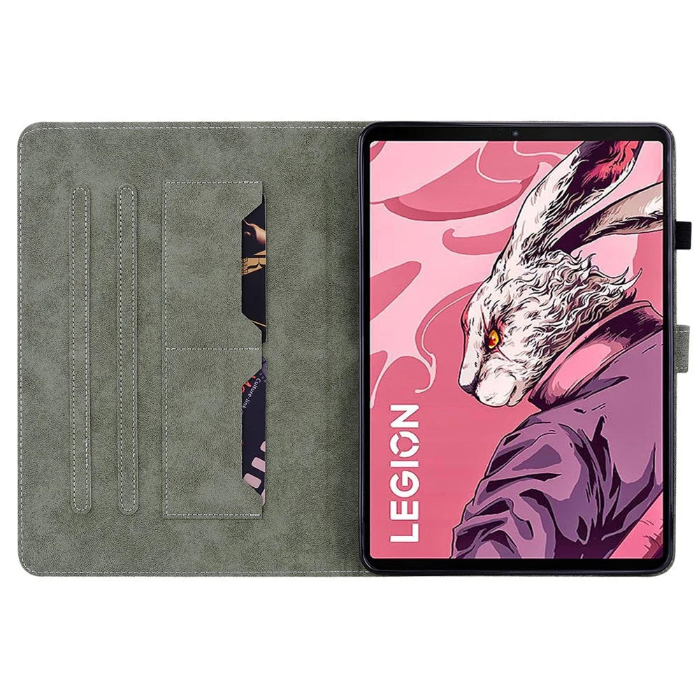 For Lenovo Legion Y700 (2023) / Tab Gen 2 Cover Imprinted Stand PU Leather Card Holder Tablet Case - Green - 2